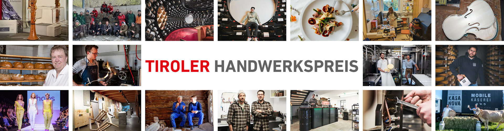 Collage von Handwerkerinnen und Handwerkern, die ihre Designs zur Schau stellen.