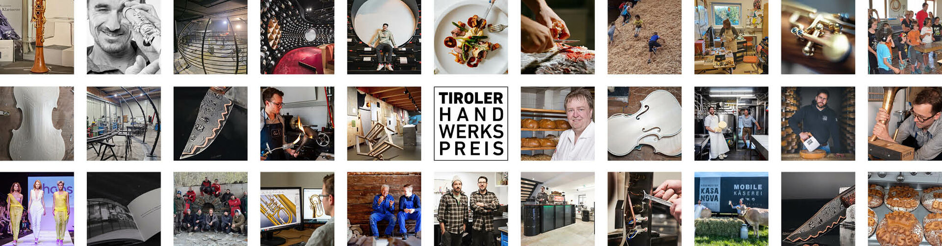 Collage von Handwerkerinnen und Handwerkern, die ihre Designs zur Schau stellen.